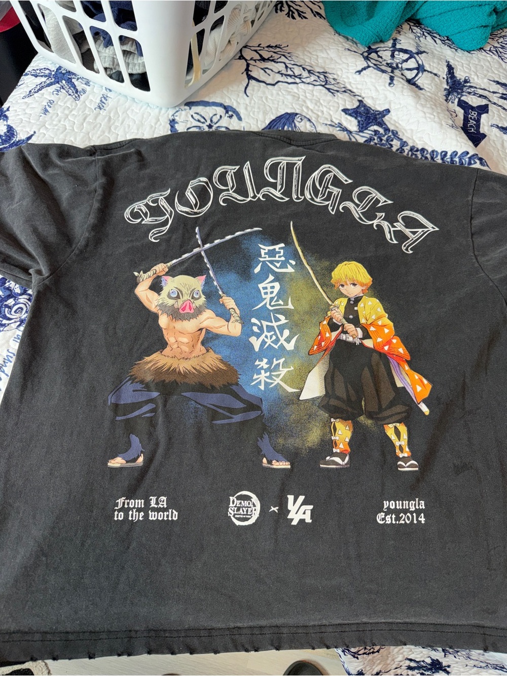 YoungLA Black Tee with Yellow and Orange Character Art